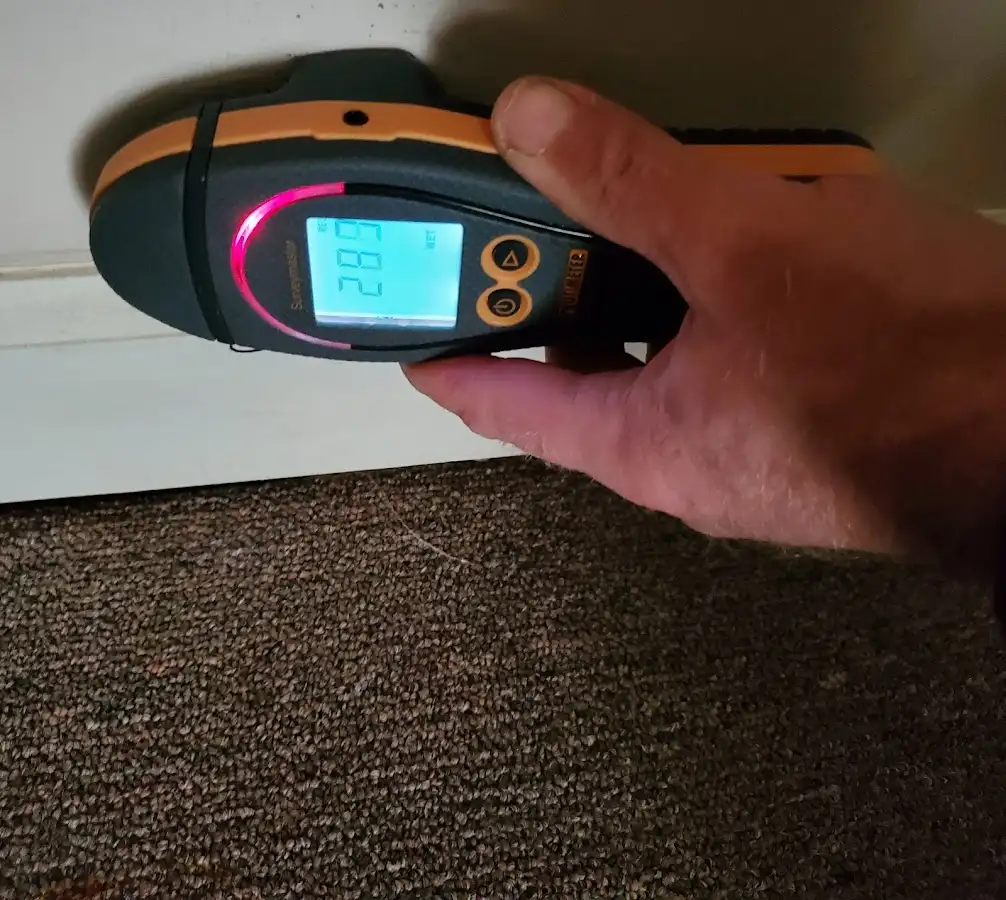 Moisture detection at baseboard during Burst Pipe Cleanup in Manheim